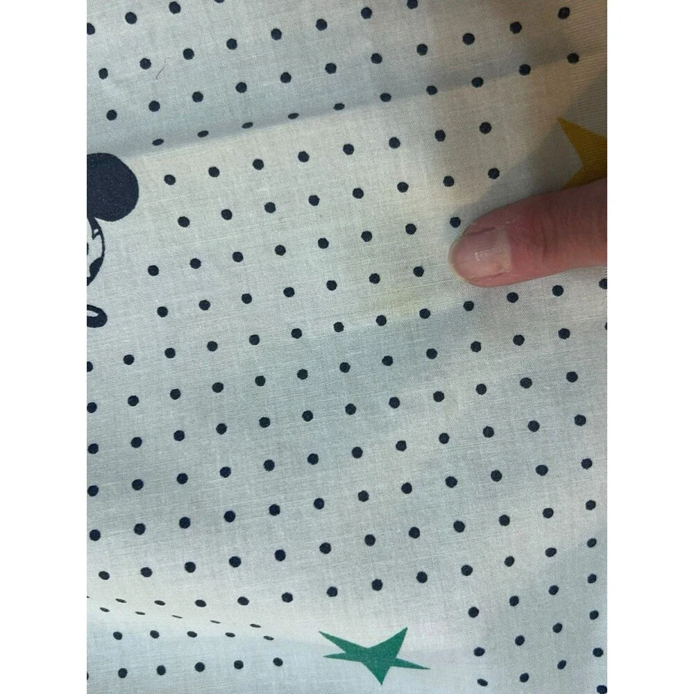 Vtg 90s Disney Mickey Mouse Flat Sheet Full White Navy Polka Dots Primary Stars